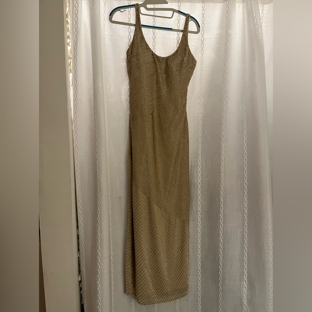 Vintage Aidan Mattox Gold Sequin Gown, Size 2, slit